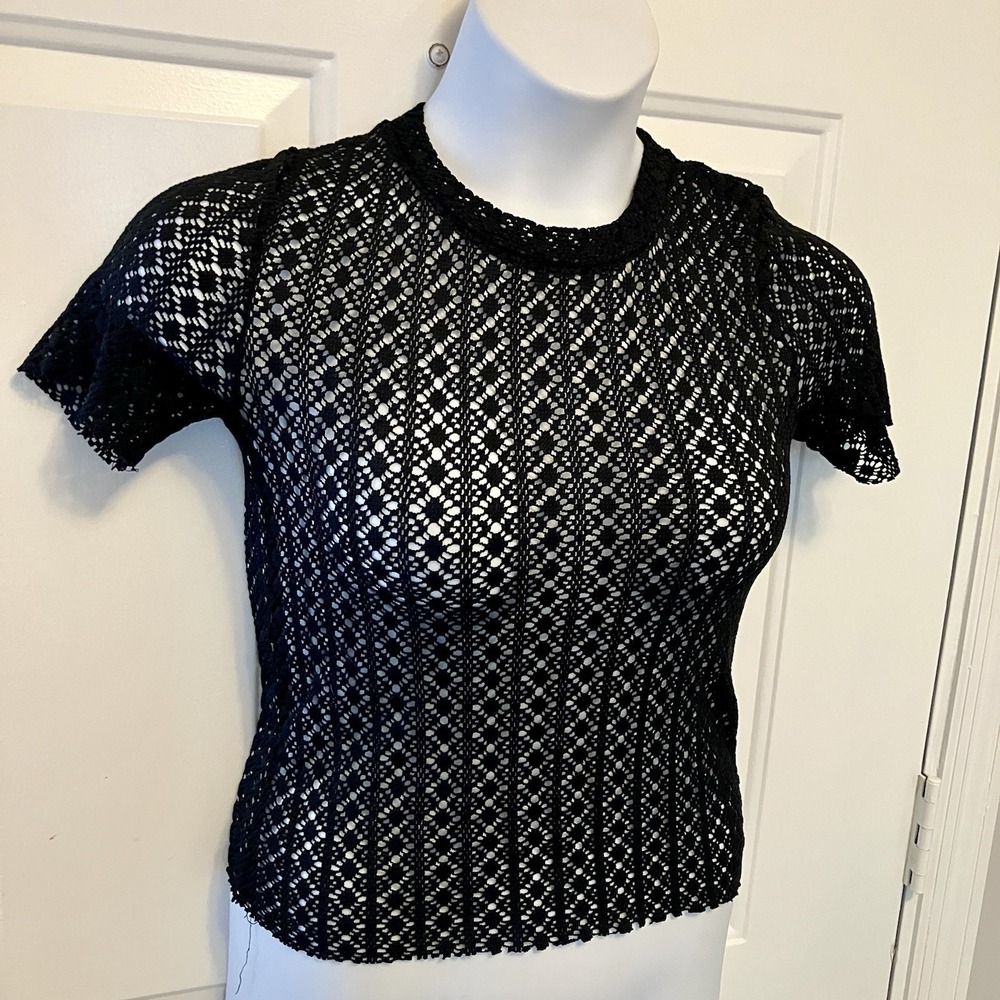 Bershka Black Large High Neck Turtleneck Crop Top Short Sleeve Women's Shirt Top